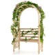 Wooden garden bench arch pergola with climbing trellis, ideal for outdoor relaxation and plant support.
