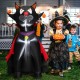 4.7 feet Halloween inflatable vampire cat in red cloak with LED lights, perfect for spooky outdoor decorations.