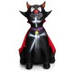 Vampire cat inflatable decoration with red cloak, LED lights, and durable polyester fabric for Halloween yard display.