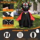 4.7 feet Halloween inflatable vampire cat with red cloak, LED lights, and durable polyester fabric for outdoor.