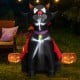 Inflatable 4.7 feet Halloween vampire cat with red cloak and LED lights, perfect for outdoor spooky decorations.