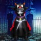 Halloween inflatable vampire cat with red cloak, 4.7 feet tall, features LED lights for spooky outdoor decor.