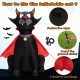 4.7 feet Halloween inflatable vampire cat in a red cloak, featuring LED lights and sandbags for stability, perfect for.