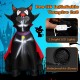 Inflatable 4.7 feet vampire cat with red cloak, featuring LED lights, for Halloween yard decoration and spooky ambiance.