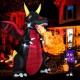 8FT Halloween inflatable fire dragon decoration with LED lights, perfect for yard and party, featuring spooky design.