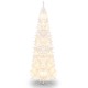7-foot pre-lit hinged pencil Christmas tree in white with 300 LED lights, featuring 8 flash modes for festive decor.