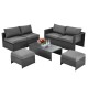 Stylish gray ottoman from the 6-piece patio rattan furniture set, perfect for extra seating and outdoor relaxation.