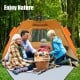 Family enjoying time inside the orange Easy Pop Up Beach Tent, featuring UPF 50+ sun protection and spacious front.