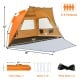 Orange Easy Pop Up Beach Tent for 3-4 persons, featuring UPF 50+ protection and spacious front porch for summer fun.