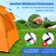 Close-up of the Easy Pop Up Beach Tent in orange, featuring windproof accessories and UPF 50+ sun protection for.