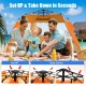 Easy Pop Up Beach Tent in orange, accommodating 3-4 people, features UPF 50+ protection and spacious front porch for.