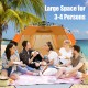 Pop-up beach tent in orange for 3-4 persons, featuring large front porch and UPF 50+ sun protection, ideal for summer.