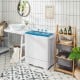 Portable semi-automatic twin tub washing machine in blue with 18 lbs washing and 8 lbs spinning capacity for efficient.