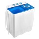 Portable semi-automatic twin tub washing machine with side view, showcasing compact design for easy placement in small.