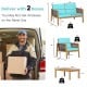 Turquoise 4-piece patio rattan furniture set with removable cushions, featuring solid acacia wood for outdoor comfort.