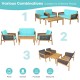 4-piece patio rattan furniture set with turquoise cushions, featuring acacia wood and various combinations for outdoor.