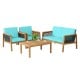 4-piece patio rattan furniture set in turquoise with acacia wood, featuring removable cushions and a large tabletop for.