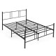 Full/Queen size platform bed frame in black steel with high headboard, designed for sturdy support and noise reduction.