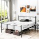 Full/Queen size platform bed frame with high headboard, sturdy steel construction, and 13" height for under-bed storage.