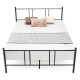 Full/Queen size platform bed frame in black steel with high headboard, designed for durability and noise reduction.