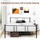 Full/Queen size platform bed frame with high headboard in all-black steel, designed for sturdy support and noise.