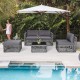 5-piece gray patio sofa set with PE rattan, soft cushions, and tempered glass table, perfect for outdoor relaxation.