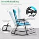 Lightweight folding rocking chair in navy with ergonomic design, footrest, and locking system for outdoor relaxation.