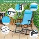 Lightweight folding rocking chair in navy with breathable fabric, high back, and footrest, perfect for outdoor.