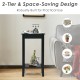 2-tier black nightstand with solid wood legs, offering ample storage for books and decor, perfect for bedroom or living.
