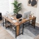 L-shaped industrial corner computer desk in rustic brown with ample storage shelves and durable steel frame for home.