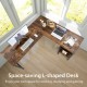 L-shaped corner computer desk in rustic brown with ample storage shelves, ideal for home or office use.