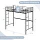 Twin size metal loft bed with full-length guardrails and two ladders, featuring a 570 lbs capacity and under-bed space.