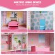Living room view of the 2-in-1 kids kitchen playset and dollhouse with cute furniture for imaginative play.