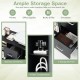 Mobile file cabinet in black with 2 drawers and 4 open compartments, ideal for organizing office supplies and printers.