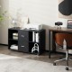 Black wood mobile file cabinet showcasing 4 open compartments and a spacious top for printers, ensuring efficient.