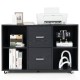 Mobile file cabinet in black with 2 drawers and 4 open compartments, perfect for office organization and easy mobility.
