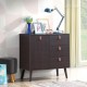 3-drawer sideboard storage cabinet in brown with leather handles, perfect for living room or office organization.
