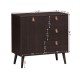 Brown 3-drawer sideboard storage cabinet with adjustable shelf, engineered wood, and leather handles for versatile use.