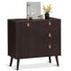 Brown 3-drawer sideboard storage cabinet with adjustable shelf, leather handles, and mid-century design for versatile.