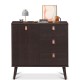 Brown 3-drawer sideboard storage cabinet featuring a smooth surface and unique leather handles, ideal for stylish.