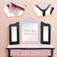 Kid vanity set with tri-folding mirror, leopard print design, and pull-out drawer for storage in pink and black.