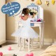 Princess vanity table and chair set with tri-folding mirror, snowflake print, ideal for children's makeup play.