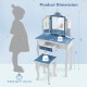 Princess vanity table set with tri-folding mirror, snowflake print, and large drawer for children's makeup activities.
