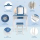 Princess vanity table set with tri-folding mirror, snowflake print, and built-in storage drawer for children's makeup.