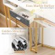Narrow long sofa table featuring a faux marble surface and gold steel structure, ideal for living room storage and.