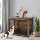 Wooden dog crate furniture with double doors and rustic finish, serving as a stylish side table for home decor.