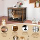 Wooden dog crate furniture in brown with double doors, spacious tabletop, and chew-resistant mesh for pet safety.