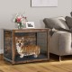 Wooden dog crate furniture in brown with double doors, spacious tabletop, and chew-resistant mesh, perfect for home.