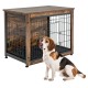 Wooden dog crate furniture with double doors and spacious tabletop, featuring a rustic design for versatile home use.