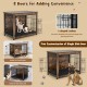 Wooden dog crate furniture with double doors, rustic design, chew-resistant mesh, and adjustable side door for.